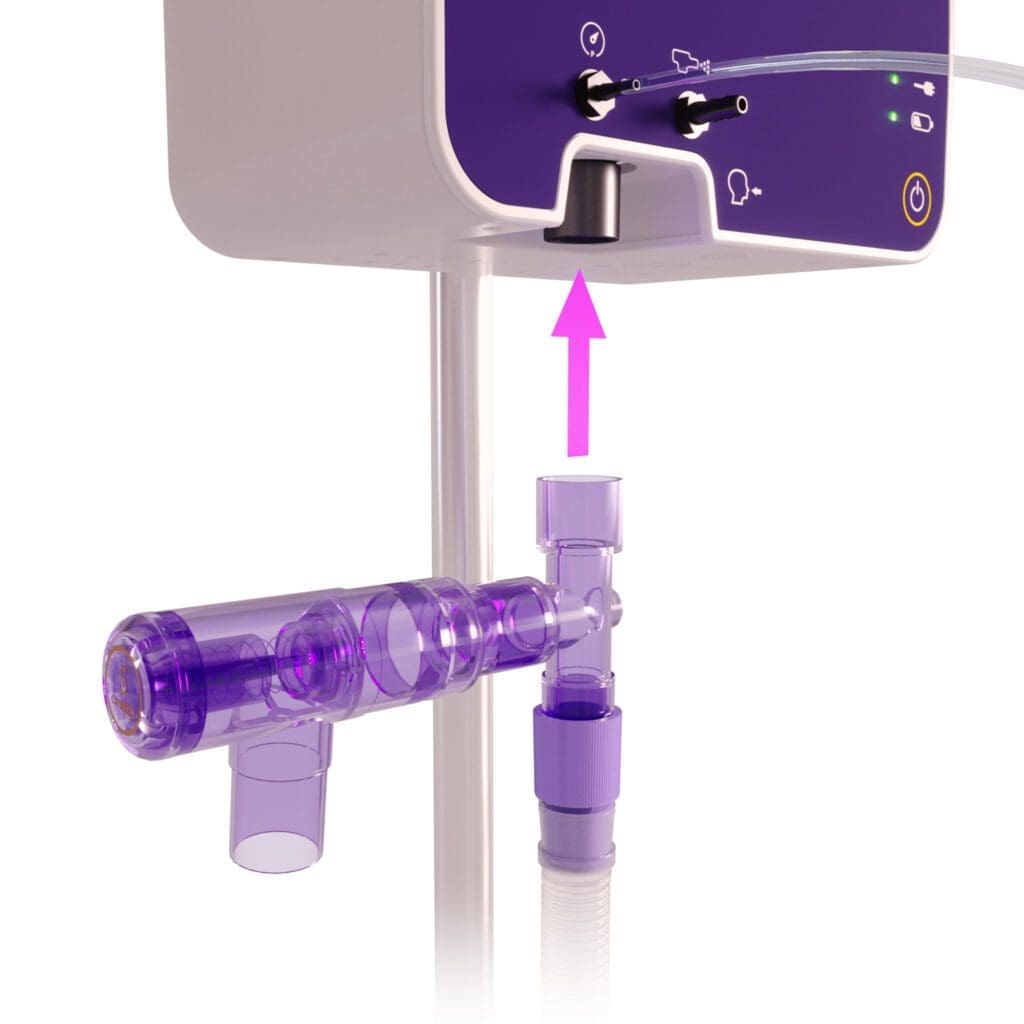 3D rendering of the AquaVENT FD140i with a PEEP valve being attached